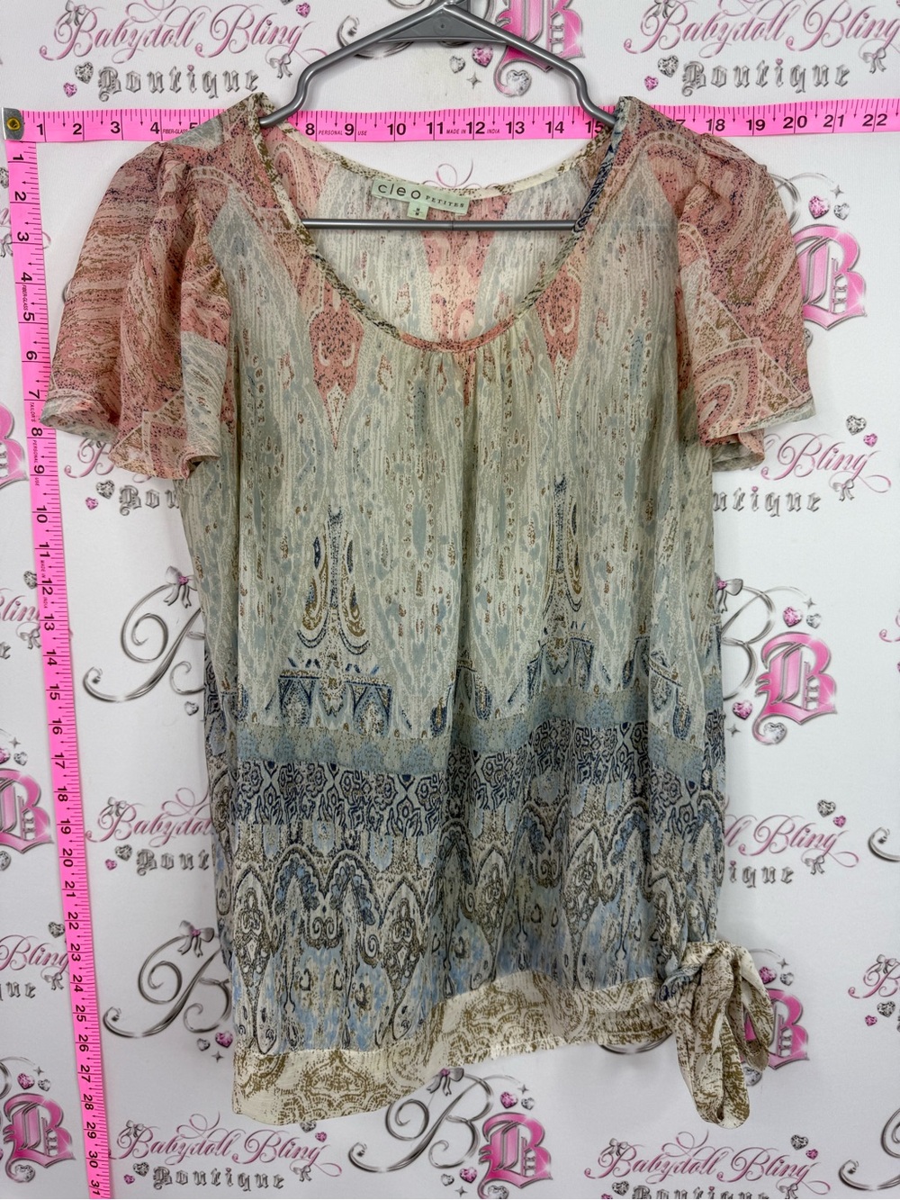 cleo Paisley Tie-Hem Short Sleeve Top - Pink, Blue, Cream